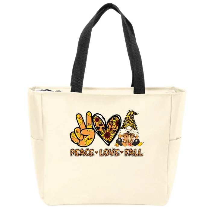 Peace Love Fall Funny Gnome Autumn Lover Pumpkins Halloween Zip Tote Bag