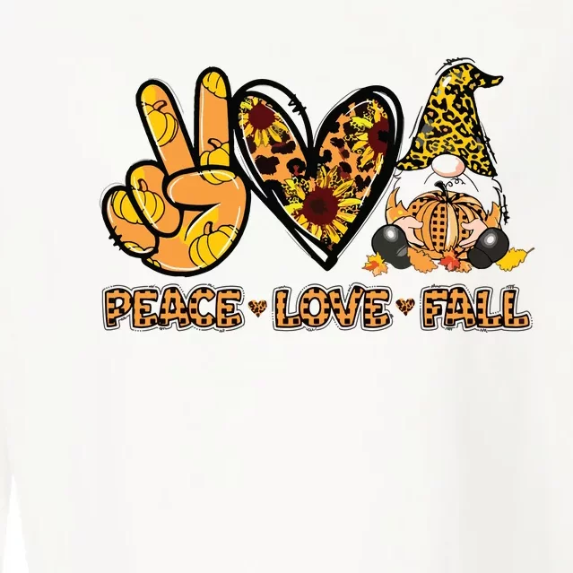 Peace Love Fall Funny Gnome Autumn Lover Pumpkins Halloween Cropped Pullover Crew