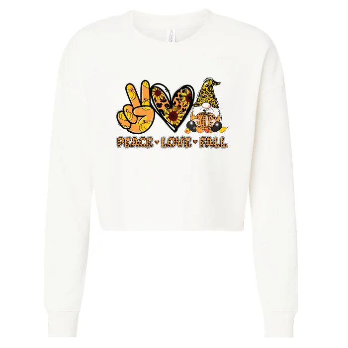 Peace Love Fall Funny Gnome Autumn Lover Pumpkins Halloween Cropped Pullover Crew