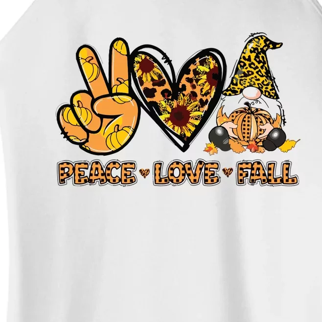 Peace Love Fall Funny Gnome Autumn Lover Pumpkins Halloween Women’s Perfect Tri Rocker Tank