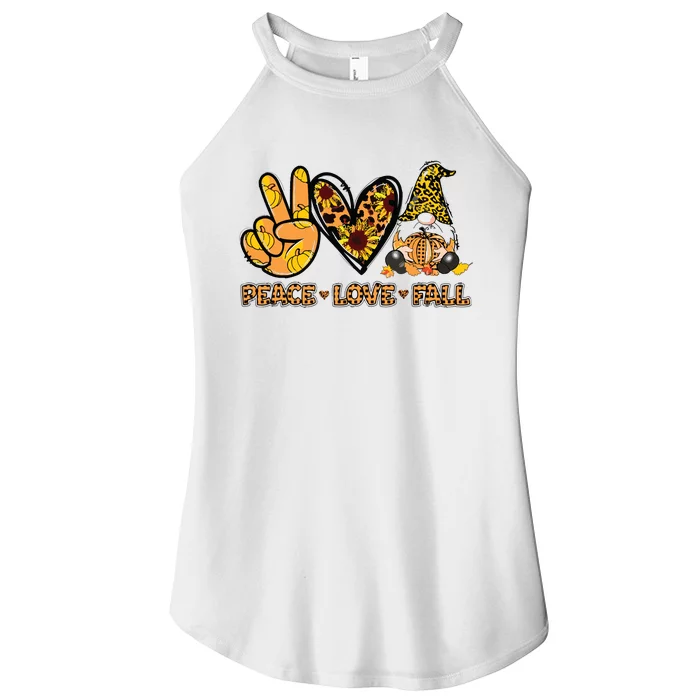 Peace Love Fall Funny Gnome Autumn Lover Pumpkins Halloween Women’s Perfect Tri Rocker Tank