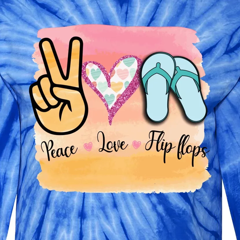 Peace Love Flip Flops Funny Hello Summer Vibes Beach Vacay Funny Gift Tie-Dye Long Sleeve Shirt