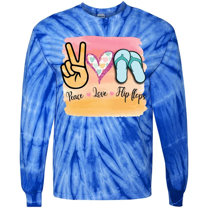 Peace Love Flip Flops Funny Hello Summer Vibes Beach Vacay Funny Gift Tie-Dye Long Sleeve Shirt