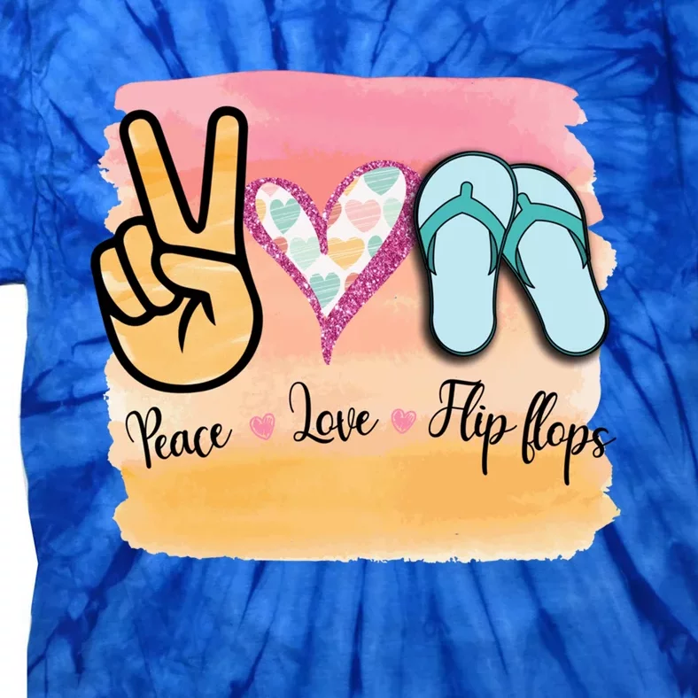 Peace Love Flip Flops Funny Hello Summer Vibes Beach Vacay Funny Gift Tie-Dye T-Shirt