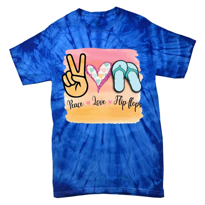 Peace Love Flip Flops Funny Hello Summer Vibes Beach Vacay Funny Gift Tie-Dye T-Shirt