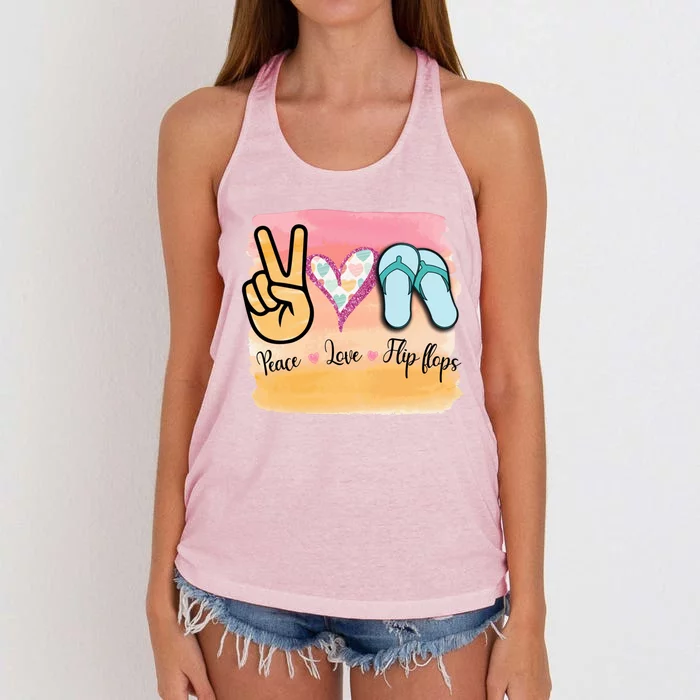 Peace Love Flip Flops Funny Hello Summer Vibes Beach Vacay Funny Gift Women's Knotted Racerback Tank