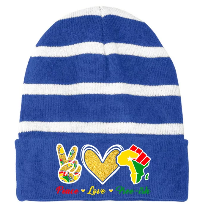 Peace Love Freegiftish Black History Eye African Juneteenth Gift Striped Beanie with Solid Band