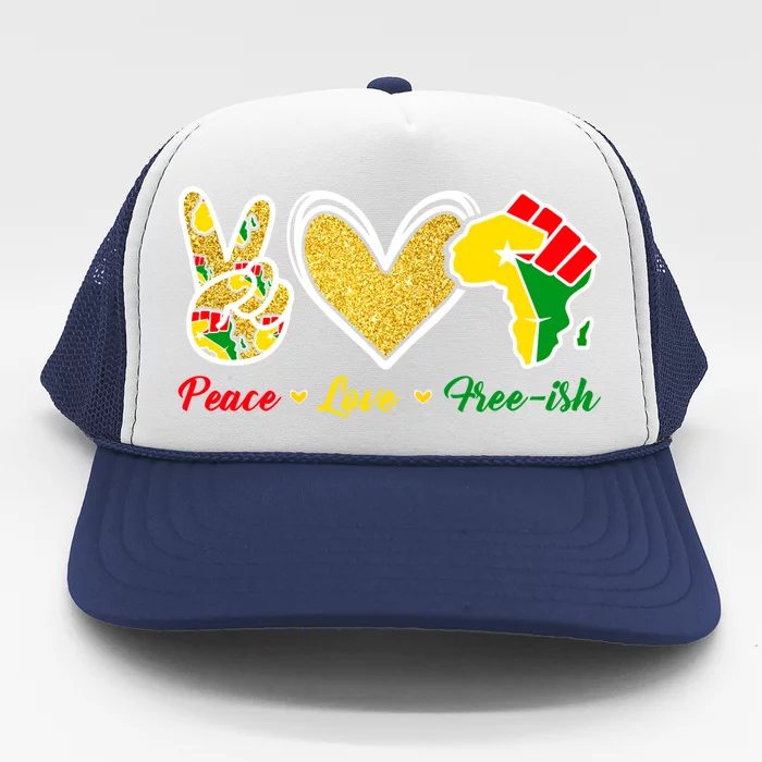 Peace Love Freegiftish Black History Eye African Juneteenth Gift Trucker Hat