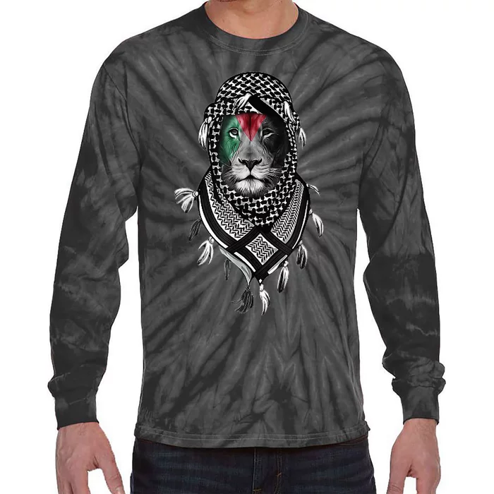 Palestinian Lion Free Palestine Free Gaza Tie-Dye Long Sleeve Shirt