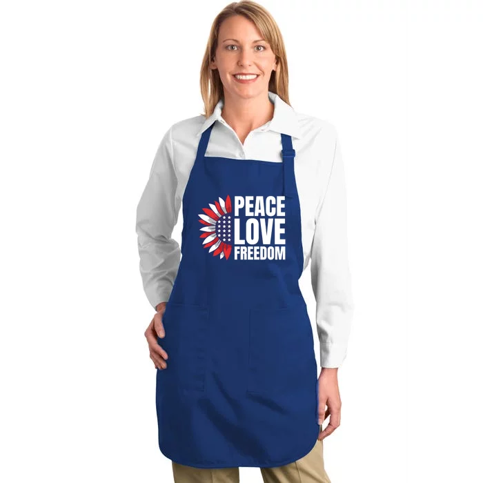 Peace Love Freedom America Usa Flag Sunflower Gift Full-Length Apron With Pocket