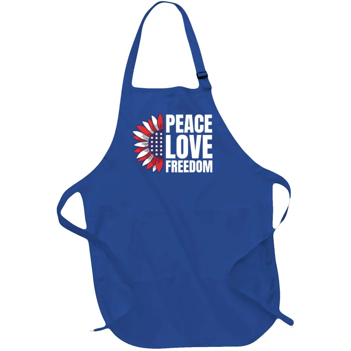 Peace Love Freedom America Usa Flag Sunflower Gift Full-Length Apron With Pocket