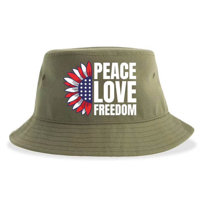 Peace Love Freedom America Usa Flag Sunflower Gift Sustainable Bucket Hat