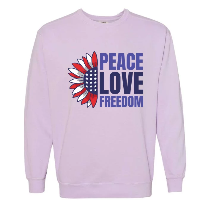 Peace Love Freedom Sunflower America Flag Usa 4th Of July Gift Garment-Dyed Sweatshirt