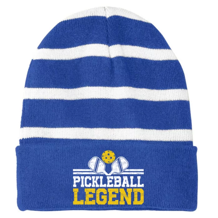 Pickleball Legend Funny Vintage Distressed Meaningful Gift Striped Beanie with Solid Band