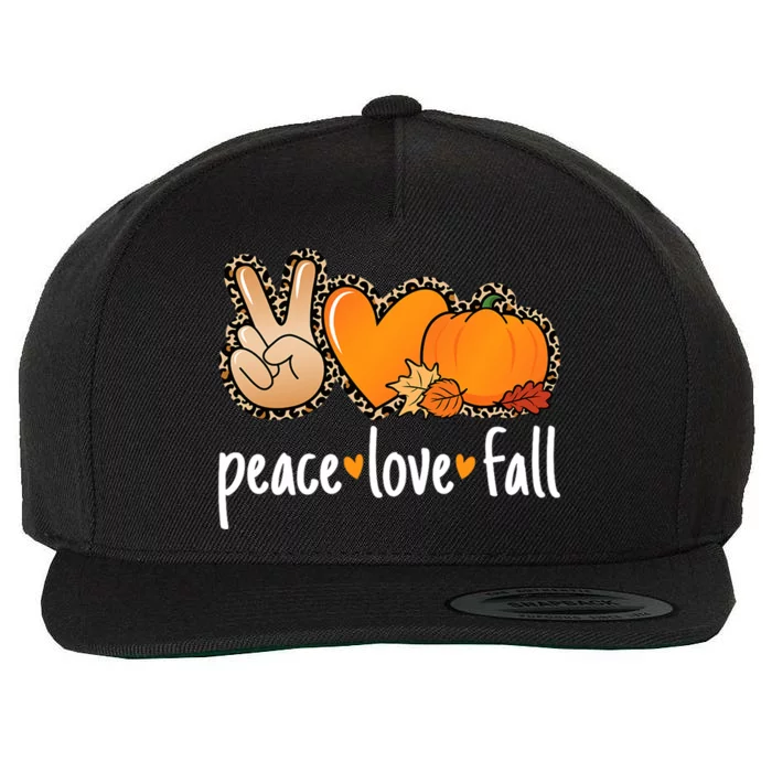 Peace Love Fall Pumpkin Autumn Thanksgiving Wool Snapback Cap