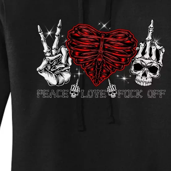 Peace Love FuckOff Skeleton Hand Half Heart Half Skull Women's Pullover Hoodie