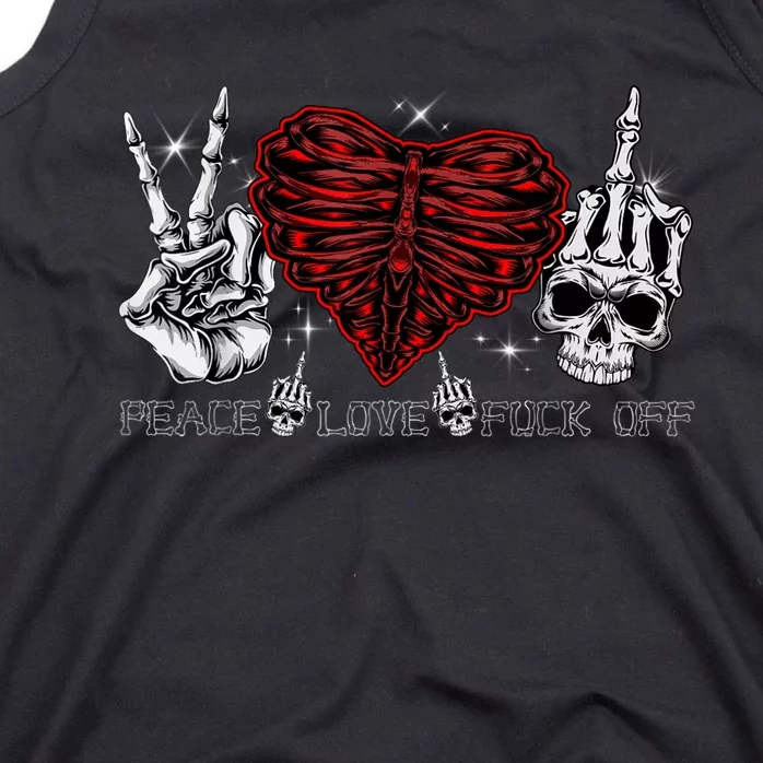 Peace Love FuckOff Skeleton Hand Half Heart Half Skull Tank Top