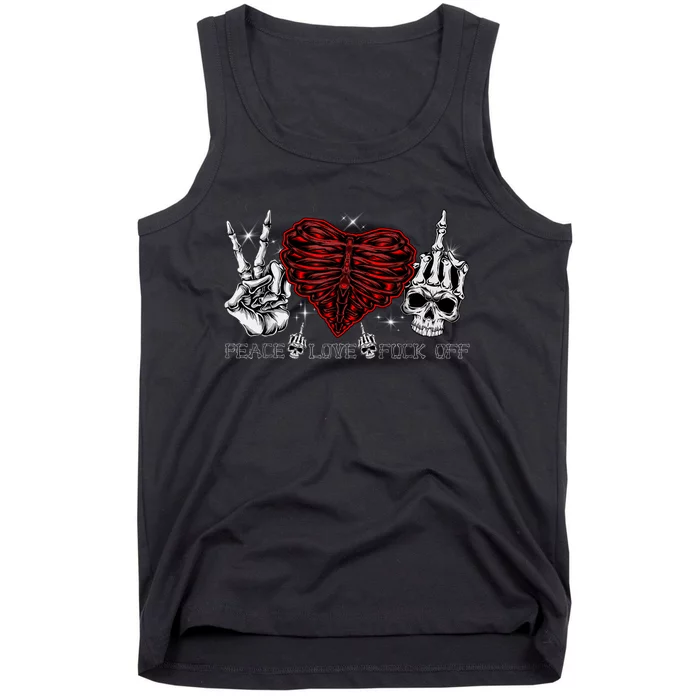 Peace Love FuckOff Skeleton Hand Half Heart Half Skull Tank Top