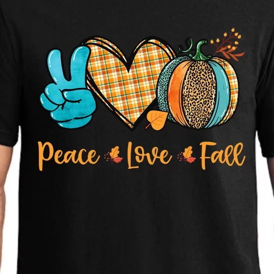 Peace Love Fall Pumpkin Autum Happy Fall Thanksgiving Gift Pajama Set