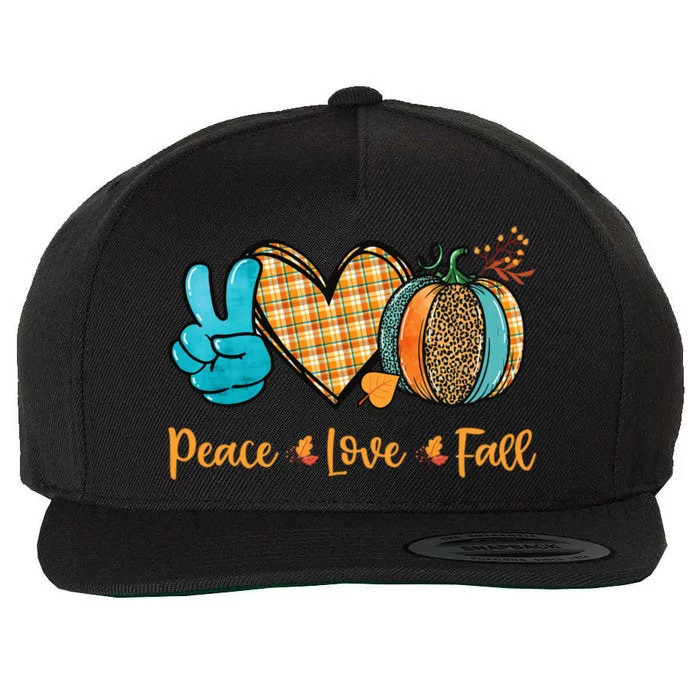 Peace Love Fall Pumpkin Autum Happy Fall Thanksgiving Gift Wool Snapback Cap