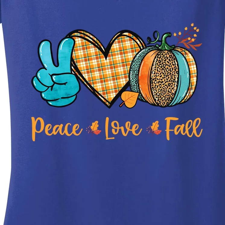 Peace Love Fall Pumpkin Autum Happy Fall Thanksgiving Gift Women's V-Neck T-Shirt