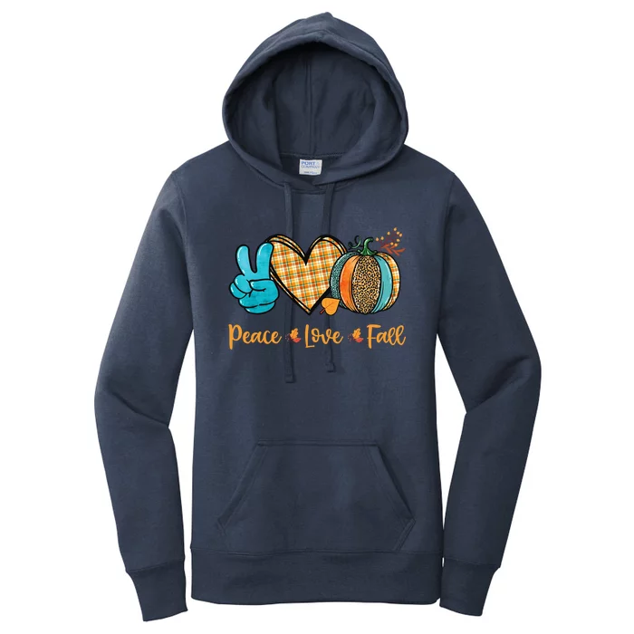 Peace Love Fall Pumpkin Autum Happy Fall Thanksgiving Gift Women's Pullover Hoodie