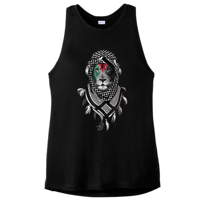 Palestinian Lion Free Palestine Free Gaza Palestine Flag Ladies Tri-Blend Wicking Tank