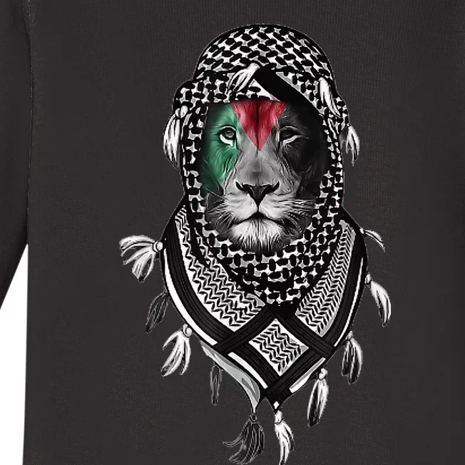 Palestinian Lion Free Palestine Free Gaza Palestine Flag Baby Long Sleeve Bodysuit