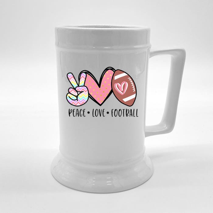 Peace Love Football Cute Design For Women Teen Front & Back Beer Stein