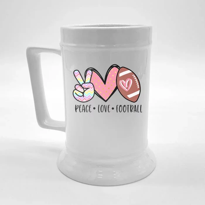 Peace Love Football Cute Design For Women Teen Front & Back Beer Stein