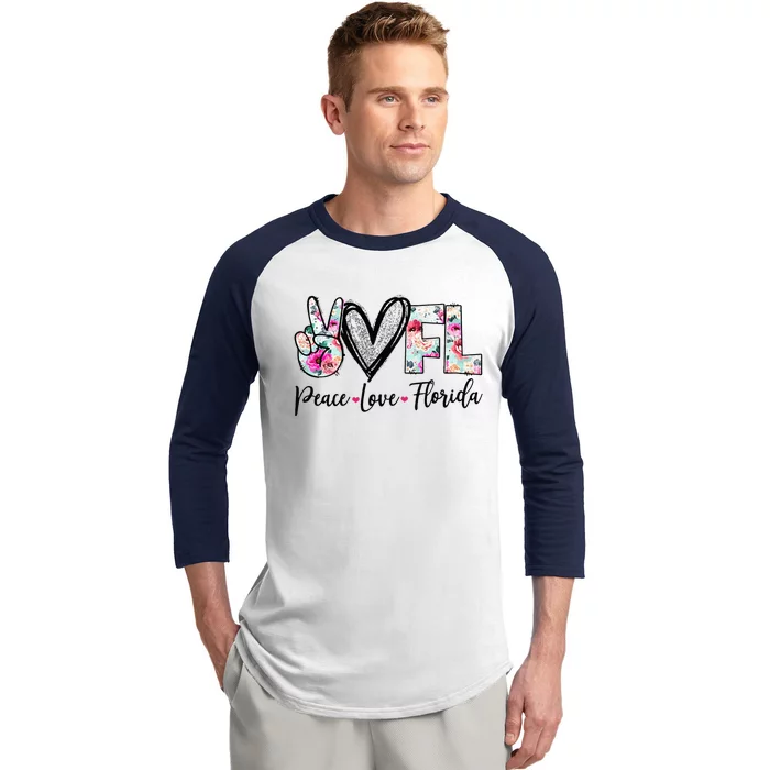 Peace Love Florida Vinatge Floral Florida Lovers Baseball Sleeve Shirt