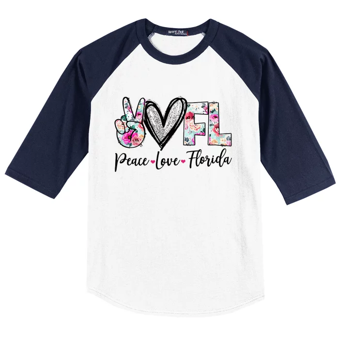 Peace Love Florida Vinatge Floral Florida Lovers Baseball Sleeve Shirt