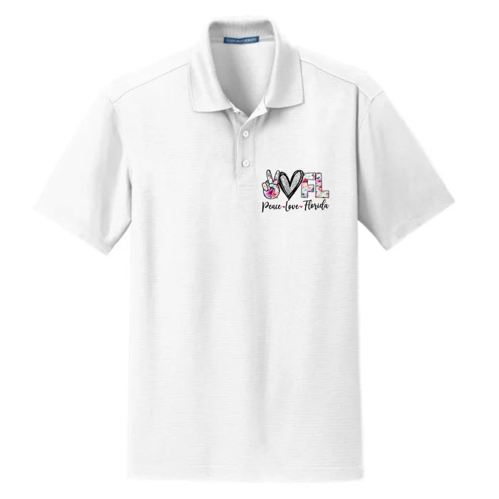 Peace Love Florida Vinatge Floral Florida Lovers Dry Zone Grid Performance Polo