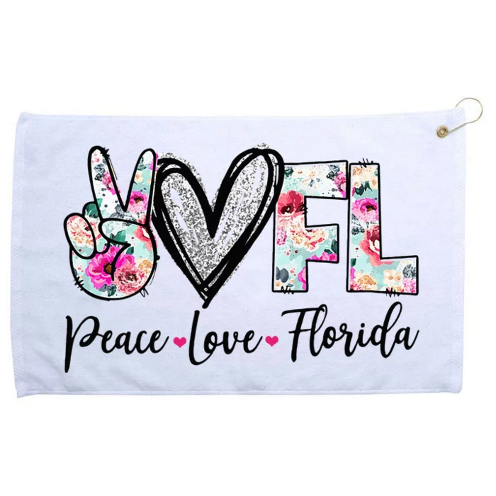 Peace Love Florida Vinatge Floral Florida Lovers Grommeted Golf Towel