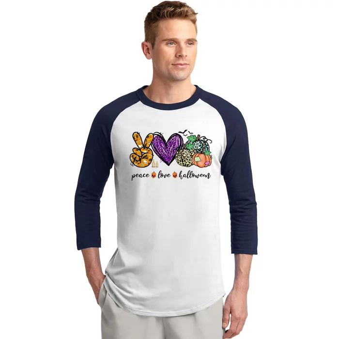 Peace Love Fall Thanksgiving Custome Pumpkin Halloween Cool Gift Baseball Sleeve Shirt