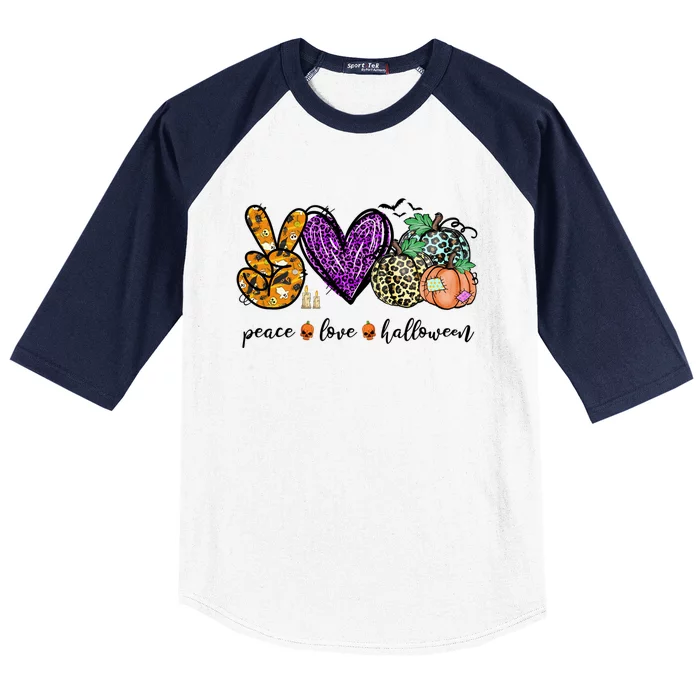 Peace Love Fall Thanksgiving Custome Pumpkin Halloween Cool Gift Baseball Sleeve Shirt