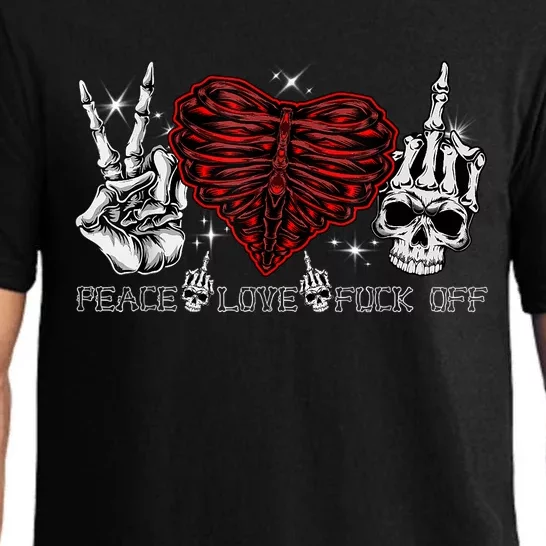 Peace Love FuckOff Skeleton Hand Half Heart Half Skull Pajama Set