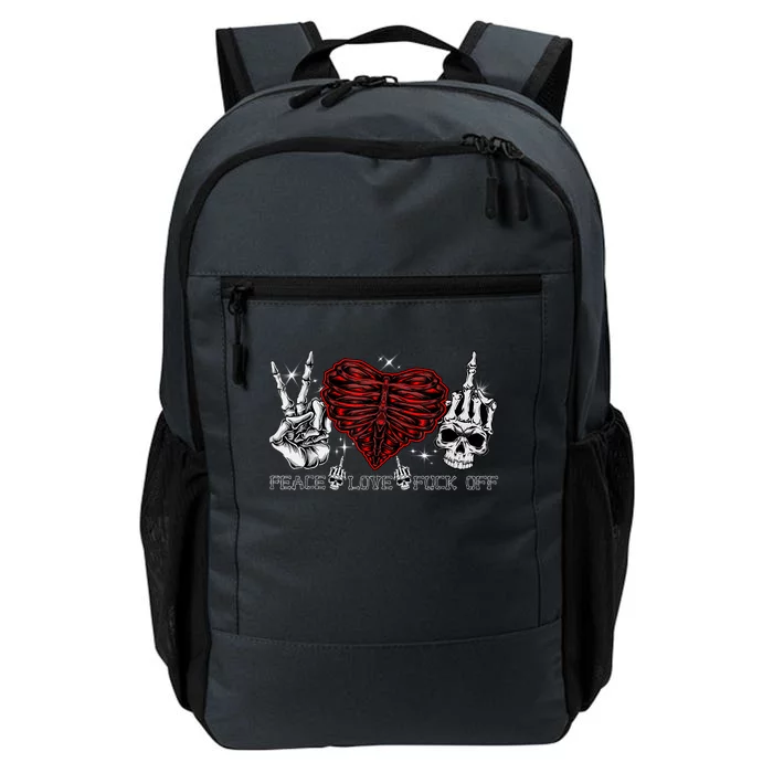 Peace Love FuckOff Skeleton Hand Half Heart Half Skull Daily Commute Backpack