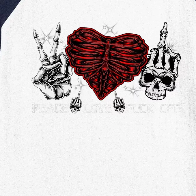 Peace Love FuckOff Skeleton Hand Half Heart Half Skull Baseball Sleeve Shirt