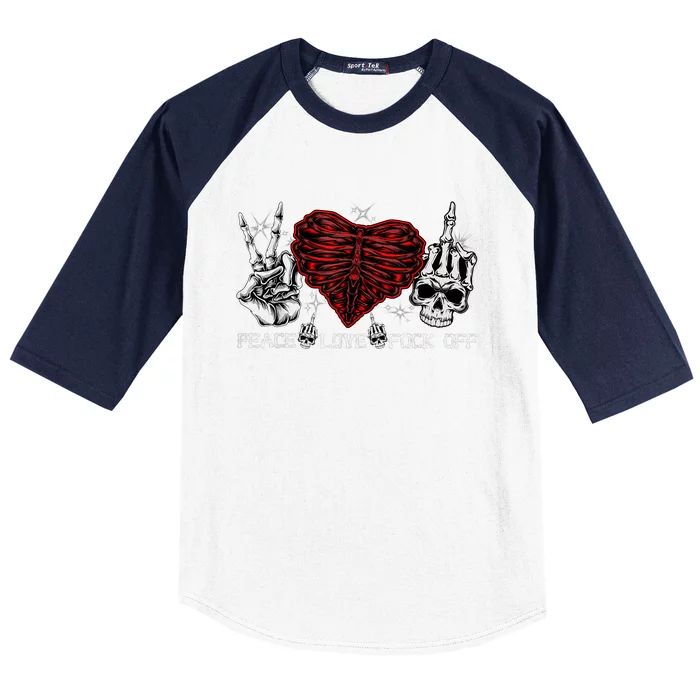 Peace Love FuckOff Skeleton Hand Half Heart Half Skull Baseball Sleeve Shirt