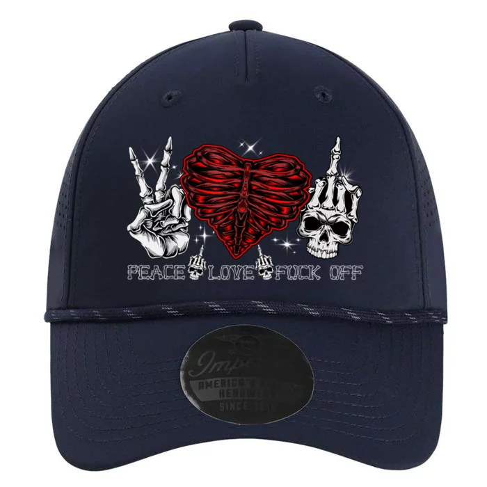 Peace Love FuckOff Skeleton Hand Half Heart Half Skull Performance The Dyno Cap