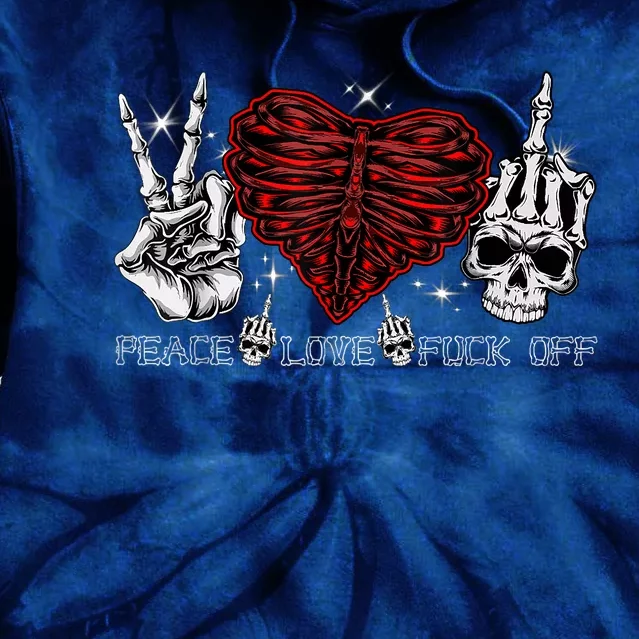 Peace Love FuckOff Skeleton Hand Half Heart Half Skull Tie Dye Hoodie