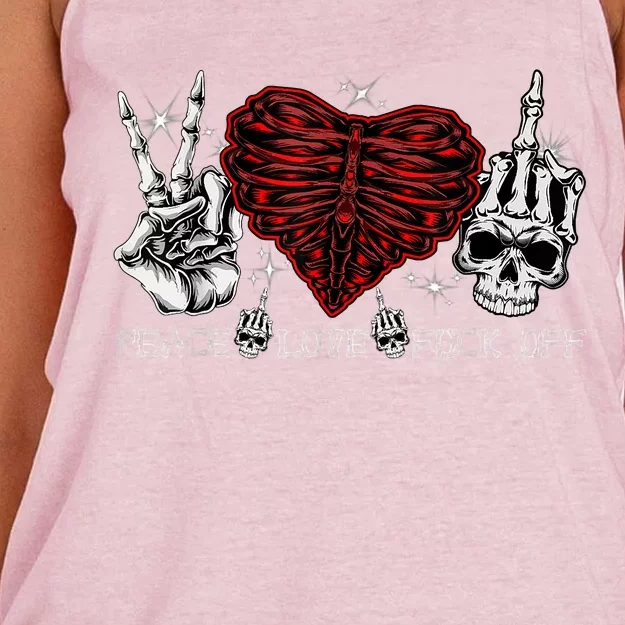 Peace Love FuckOff Skeleton Hand Half Heart Half Skull Women's Knotted Racerback Tank