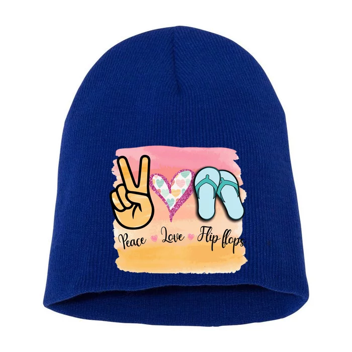 Peace Love Flip Flops Funny Hello Summer Vibes Beach Vacay Cute Gift Short Acrylic Beanie