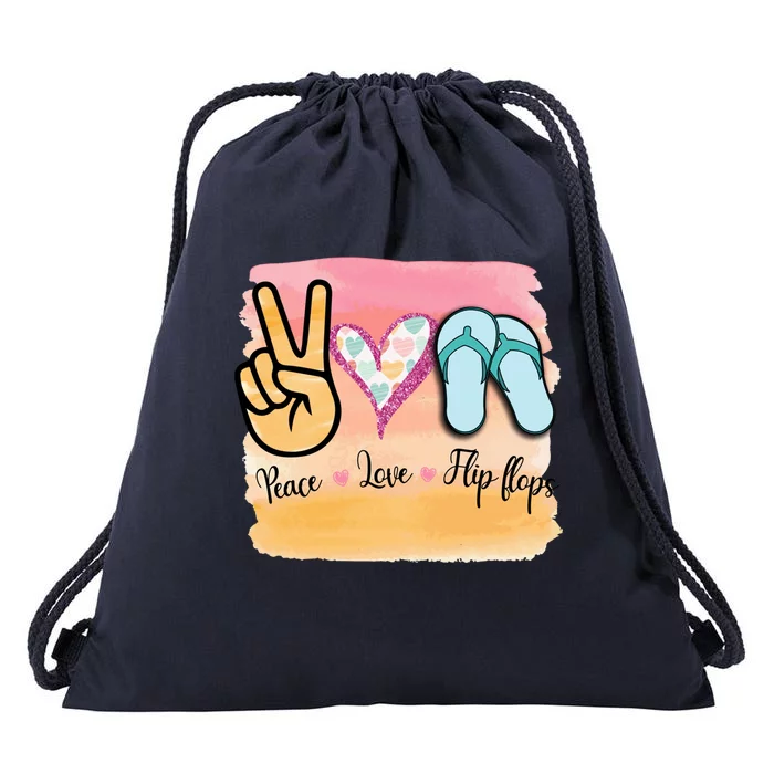 Peace Love Flip Flops Funny Hello Summer Vibes Beach Vacay Cute Gift Drawstring Bag