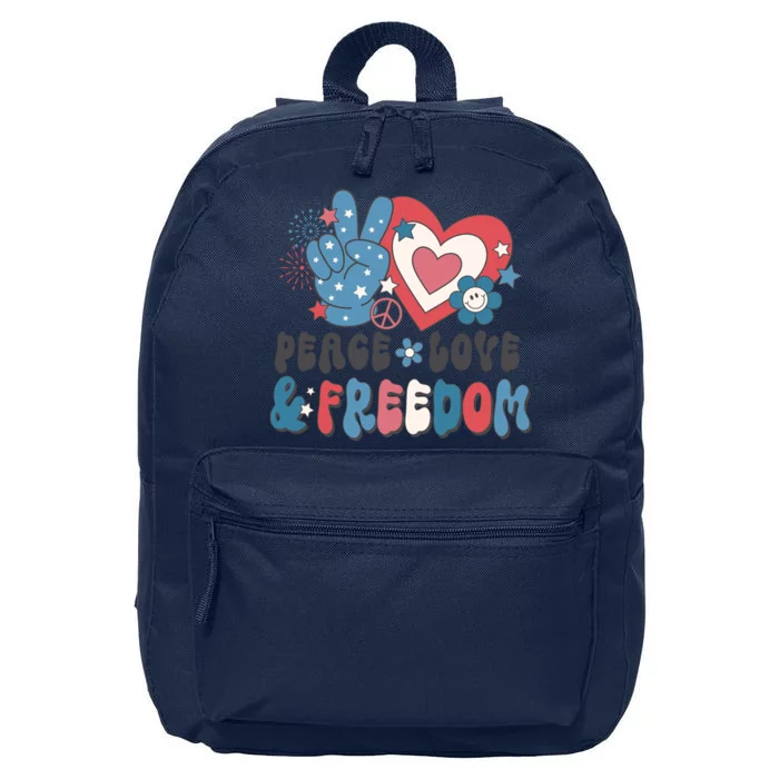 Peace Love & Freedom Retro USA Design 16 in Basic Backpack