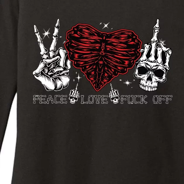 Peace Love Fuckoff Skeleton Hand Half Heart Half Skull Womens CVC Long Sleeve Shirt