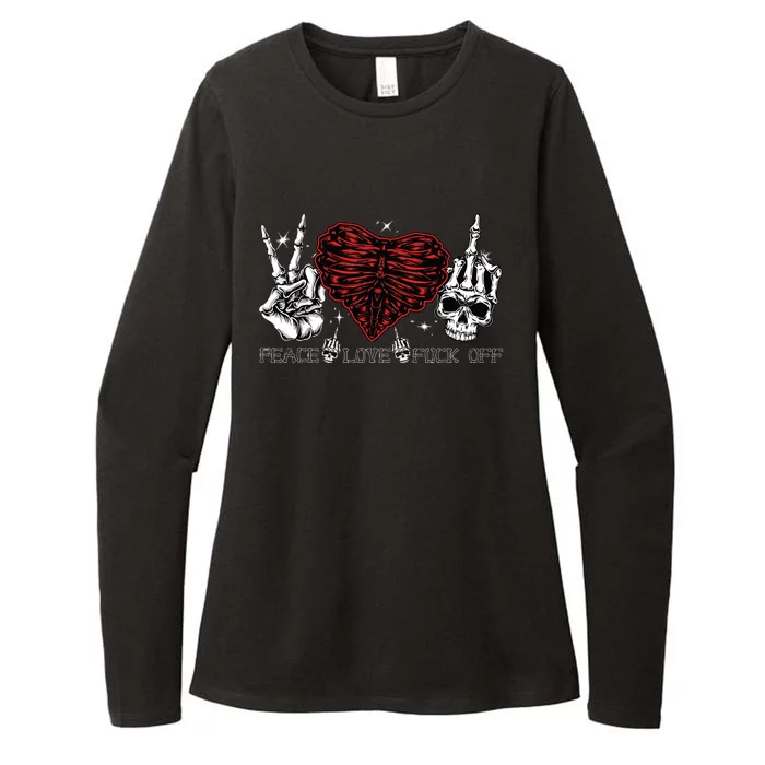 Peace Love Fuckoff Skeleton Hand Half Heart Half Skull Womens CVC Long Sleeve Shirt