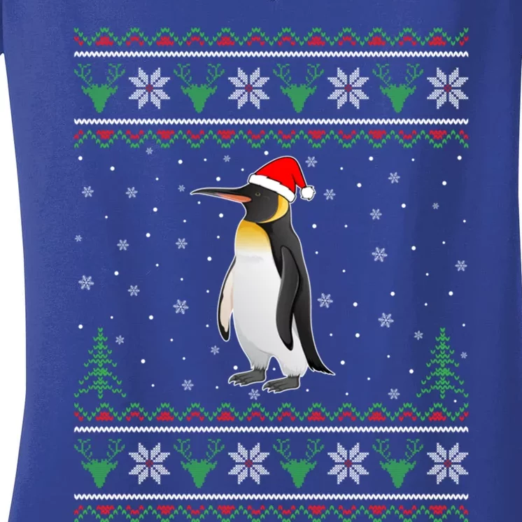 Penguin Lovers Funny Ugly Christmas Sweater Gift Women's V-Neck T-Shirt