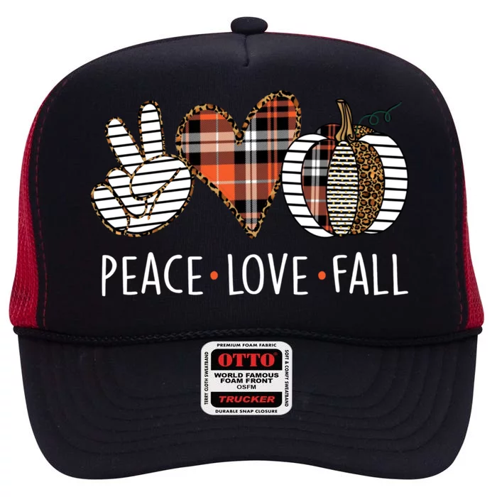 Peace Love Fall S Pumpkin Gift For Fall Halloween Cute Gift High Crown Mesh Trucker Hat